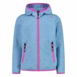 Giacca in pile da bambina in knit-tech mélange con cappuccio