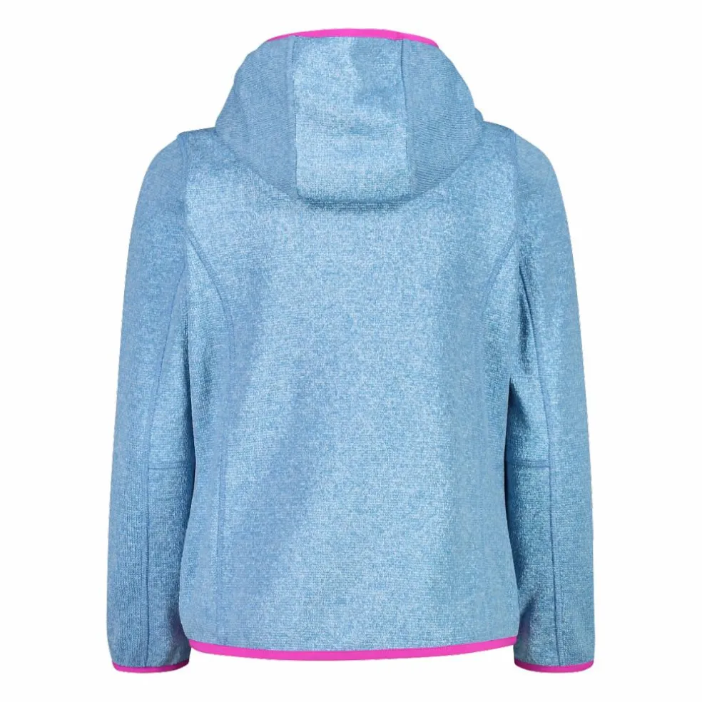 Giacca in pile da bambina in knit-tech mélange con cappuccio