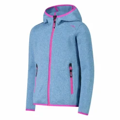Giacca in pile da bambina in knit-tech mélange con cappuccio