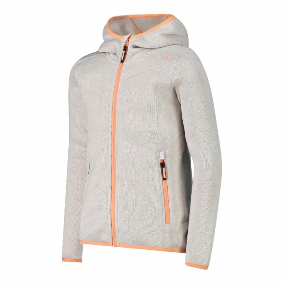 Giacca in pile da bambina in knit-tech mélange con cappuccio