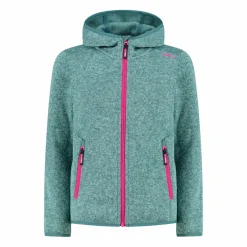 Giacca in pile da bambina in knit-tech mélange con cappuccio