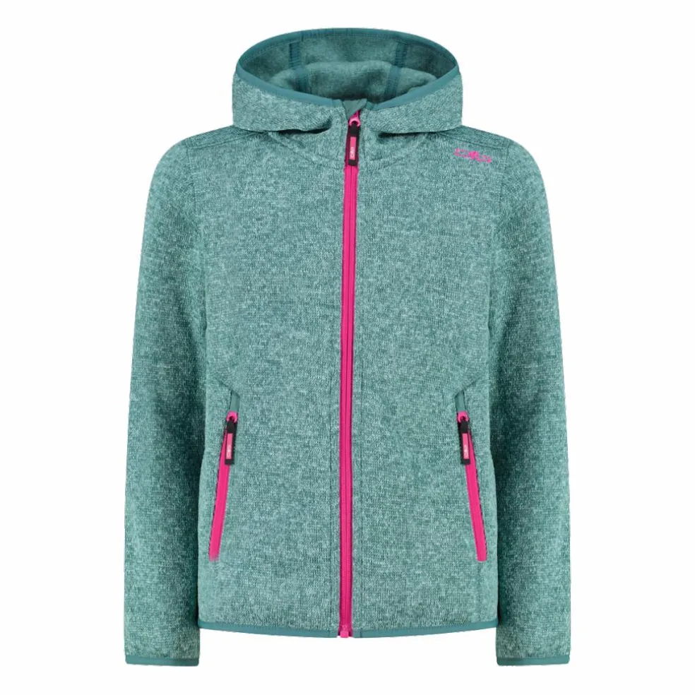 Giacca in pile da bambina in knit-tech mélange con cappuccio