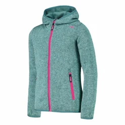 Giacca in pile da bambina in knit-tech mélange con cappuccio