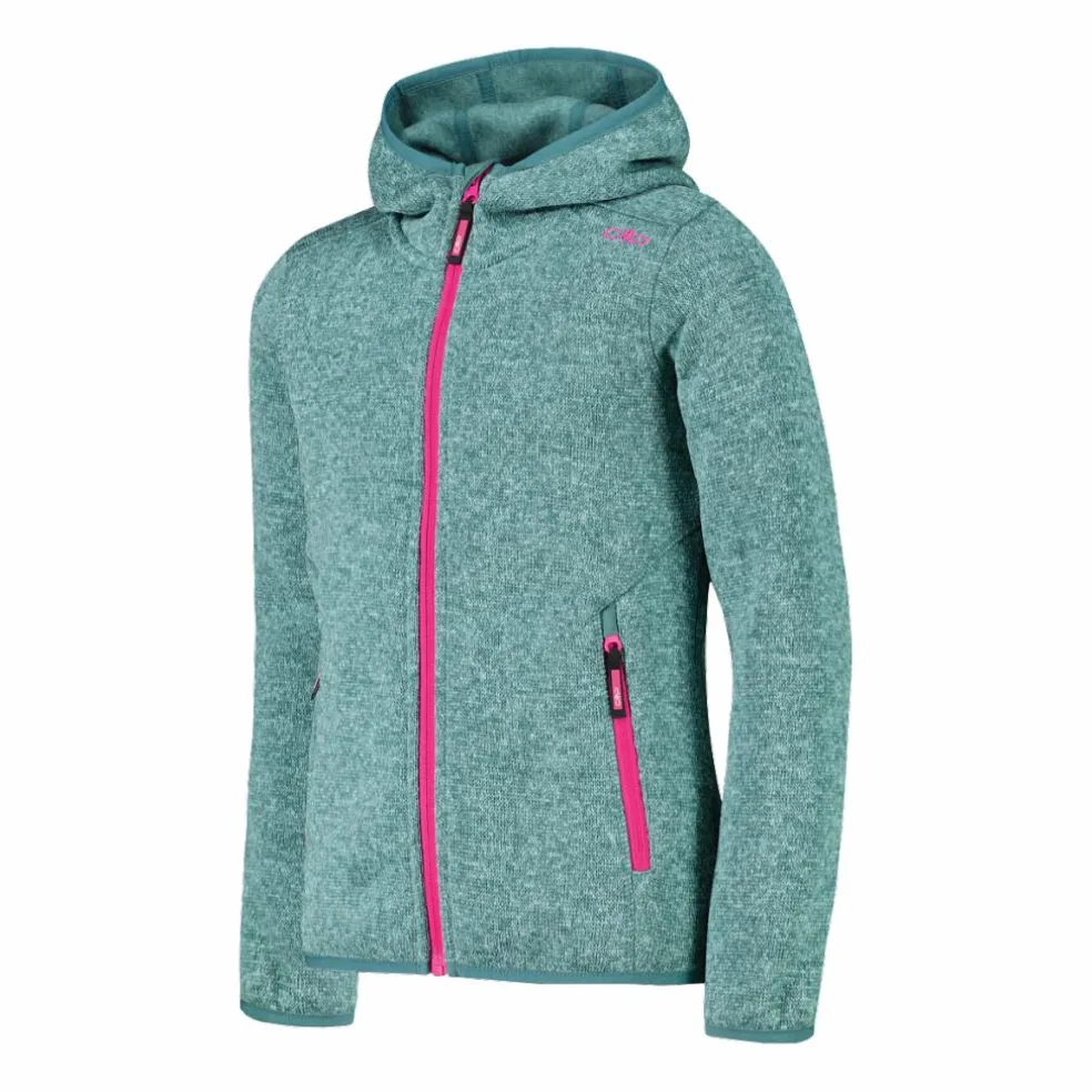Giacca in pile da bambina in knit-tech mélange con cappuccio
