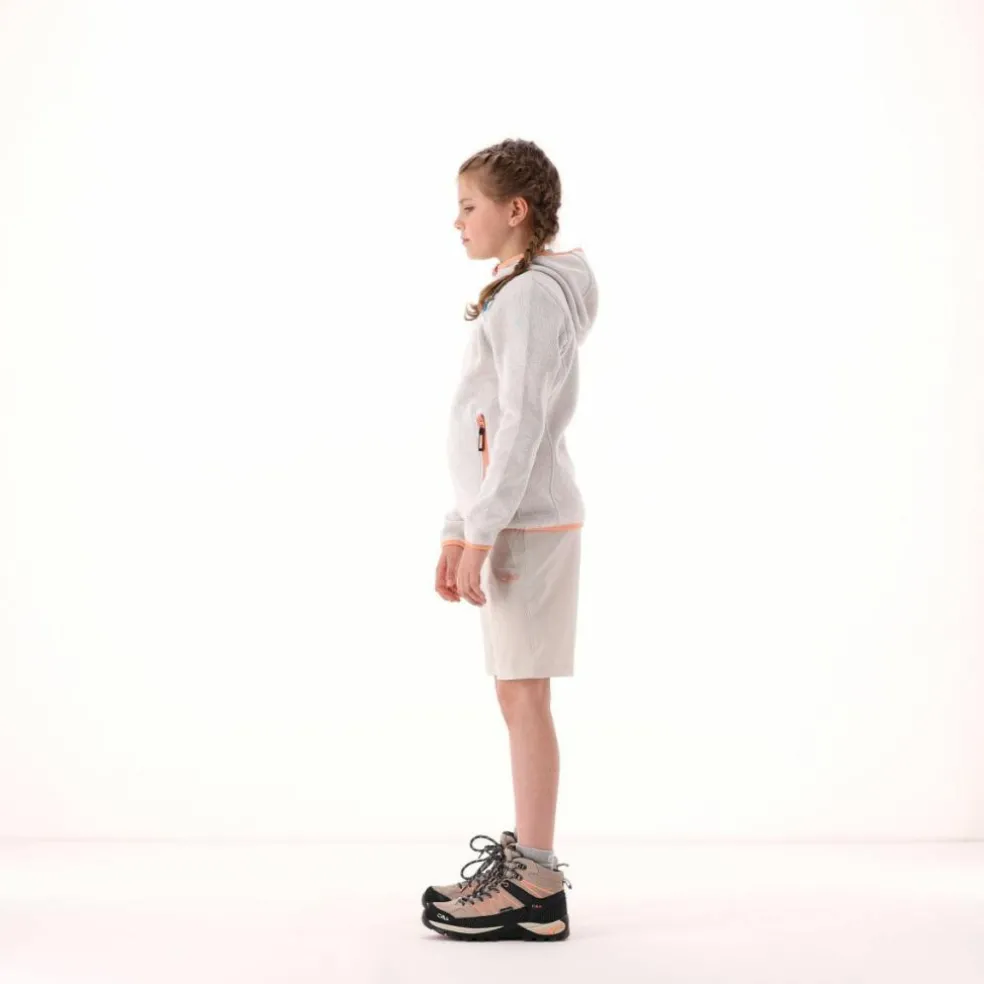 Giacca in pile da bambina in knit-tech mélange con cappuccio