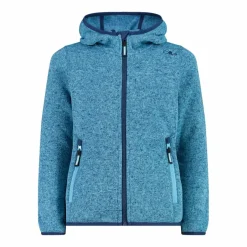 Giacca in pile da bambina in knit-tech mélange con cappuccio