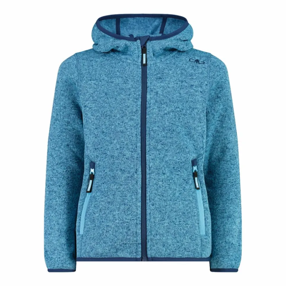 Giacca in pile da bambina in knit-tech mélange con cappuccio