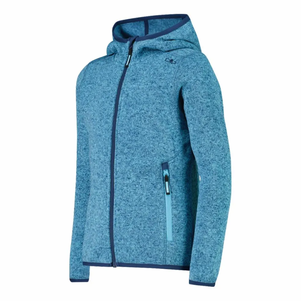 Giacca in pile da bambina in knit-tech mélange con cappuccio