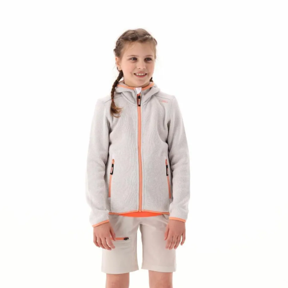 Giacca in pile da bambina in knit-tech mélange con cappuccio