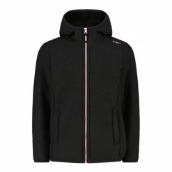 Giacca in pile da bambina in knit tech melange con cappuccio
