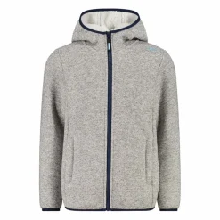 Giacca in pile da bambina in knit tech melange con cappuccio