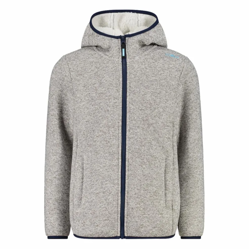 Giacca in pile da bambina in knit tech melange con cappuccio