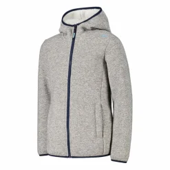 Giacca in pile da bambina in knit tech melange con cappuccio
