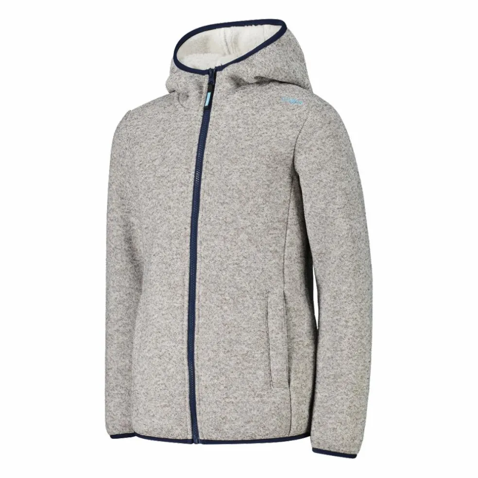 Giacca in pile da bambina in knit tech melange con cappuccio