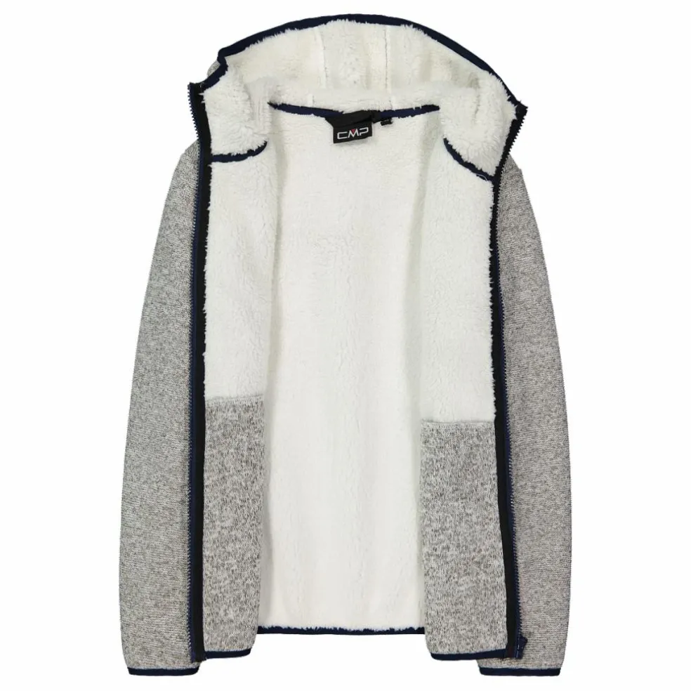 Giacca in pile da bambina in knit tech melange con cappuccio