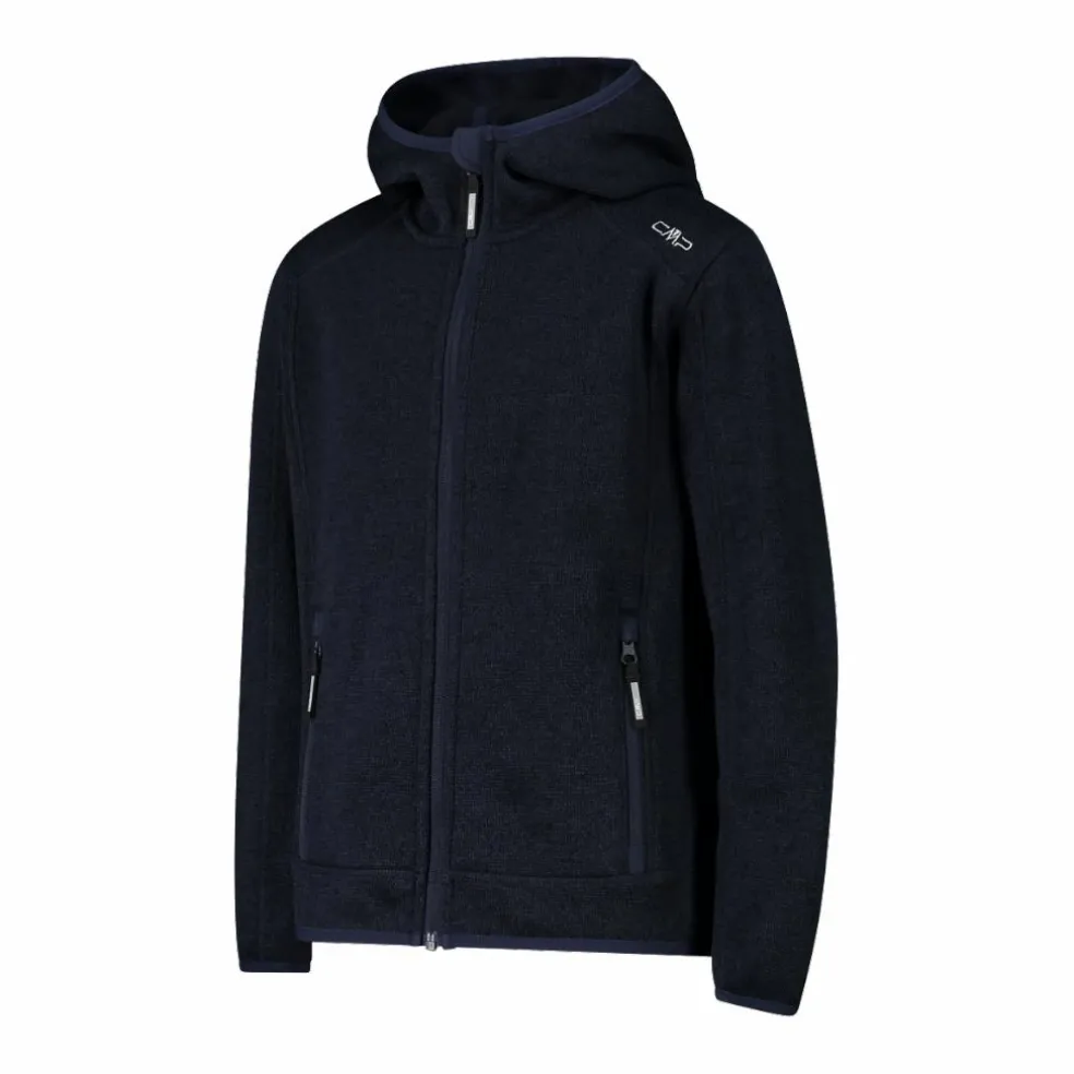 Giacca in pile da bambino in knit-tech mélange con cappuccio