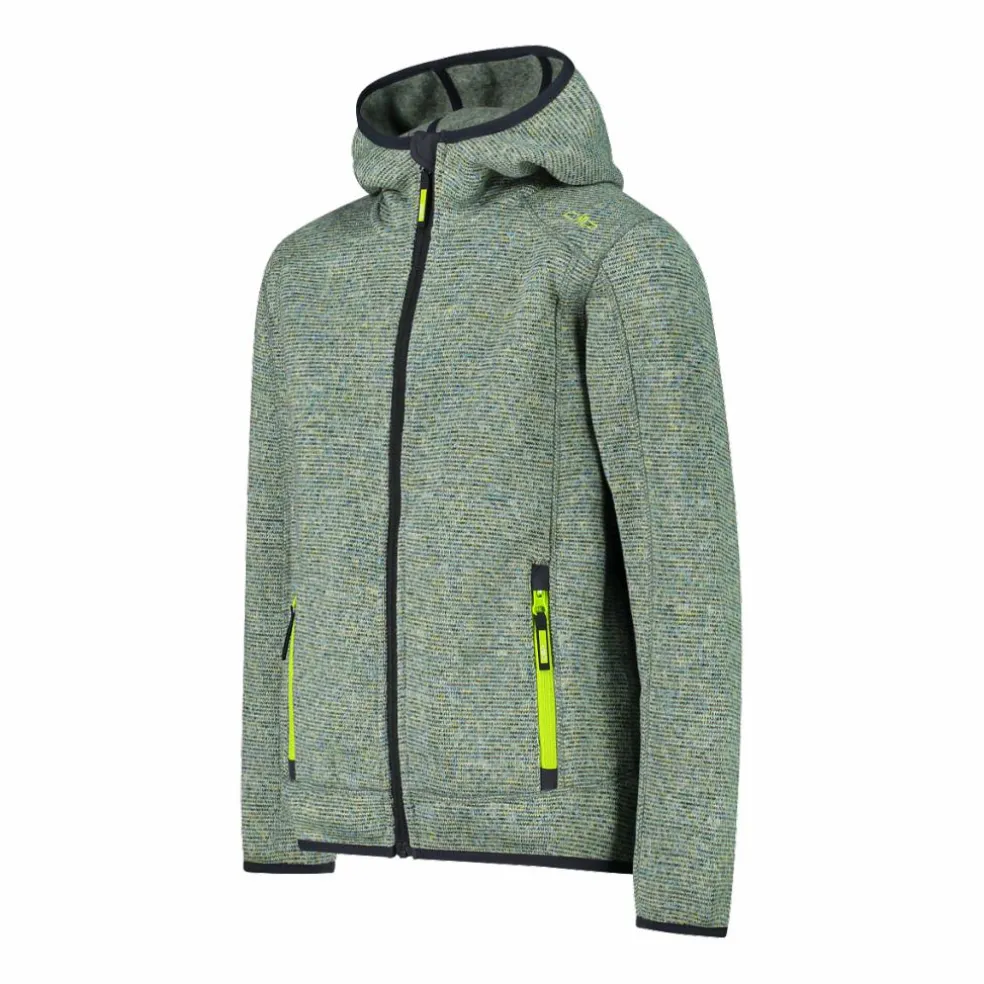 Giacca in pile da bambino in knit-tech mélange con cappuccio