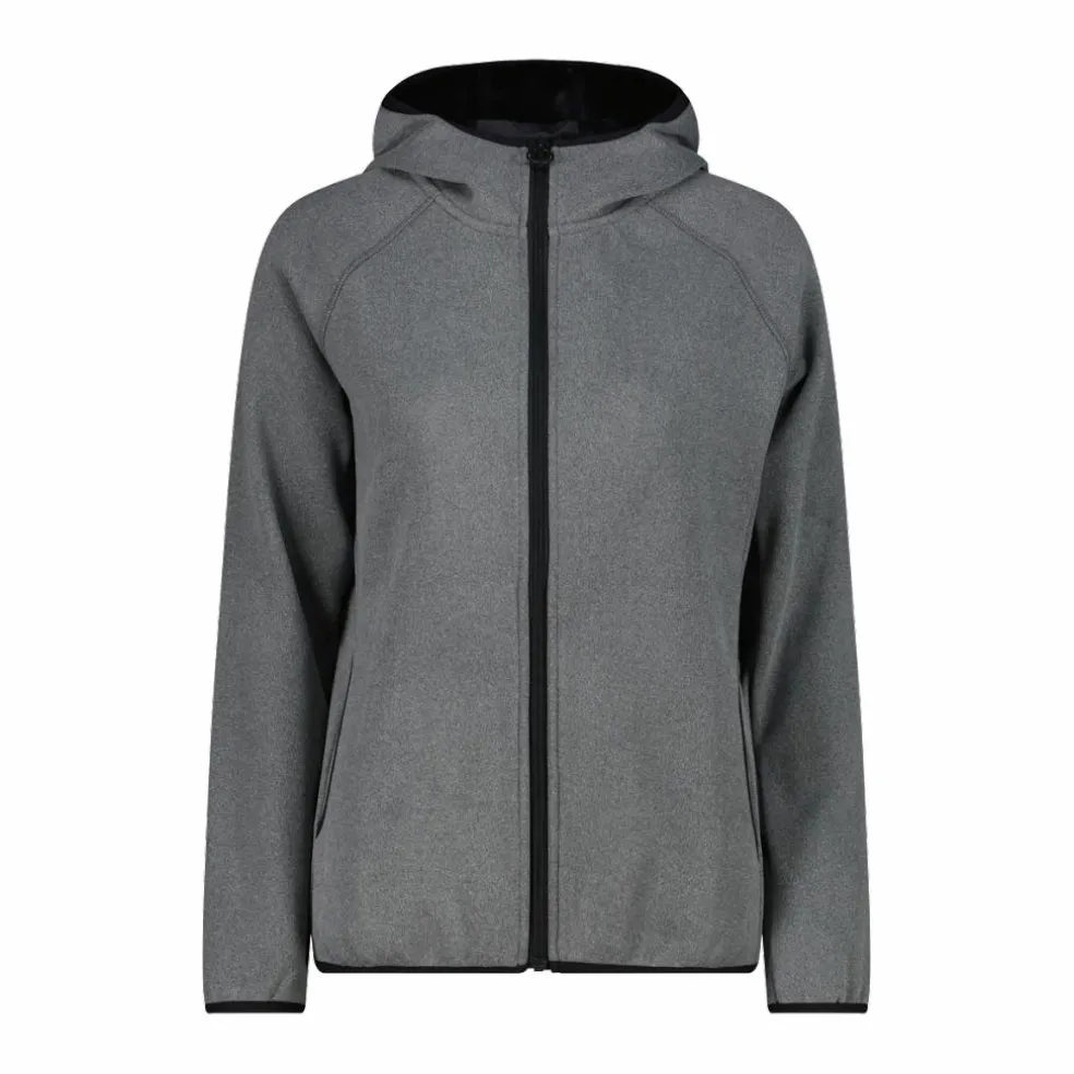 Giacca in pile da donna con cappuccio in knit tech melange