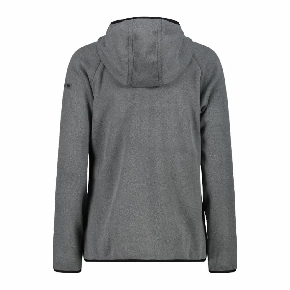 Giacca in pile da donna con cappuccio in knit tech melange