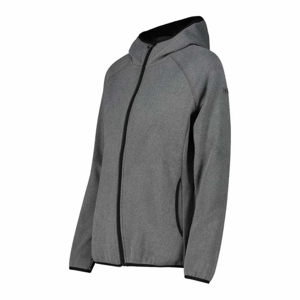 Giacca in pile da donna con cappuccio in knit tech melange