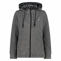 Giacca in pile da donna in knit tech con cappuccio con dettagli floreali