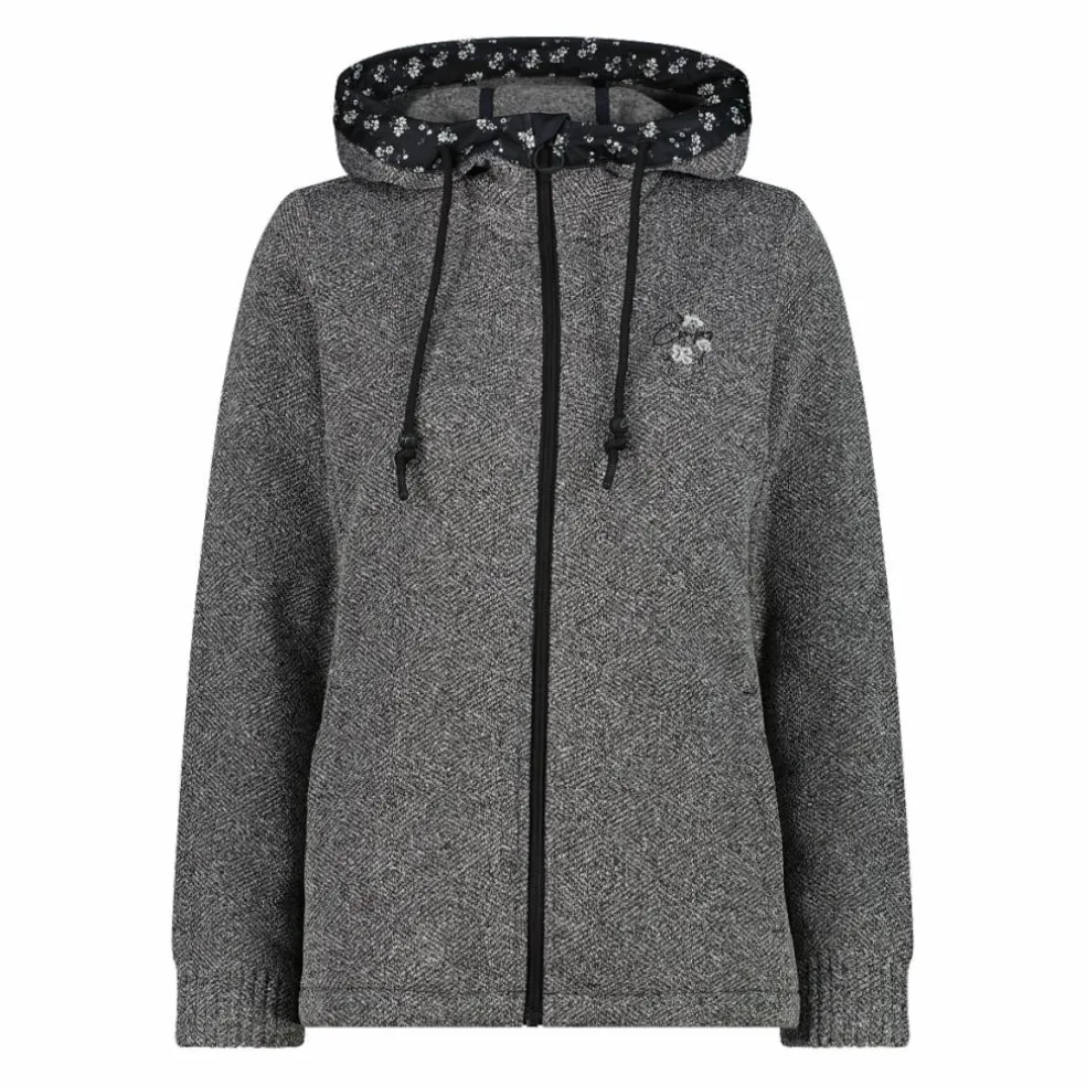 Giacca in pile da donna in knit tech con cappuccio con dettagli floreali
