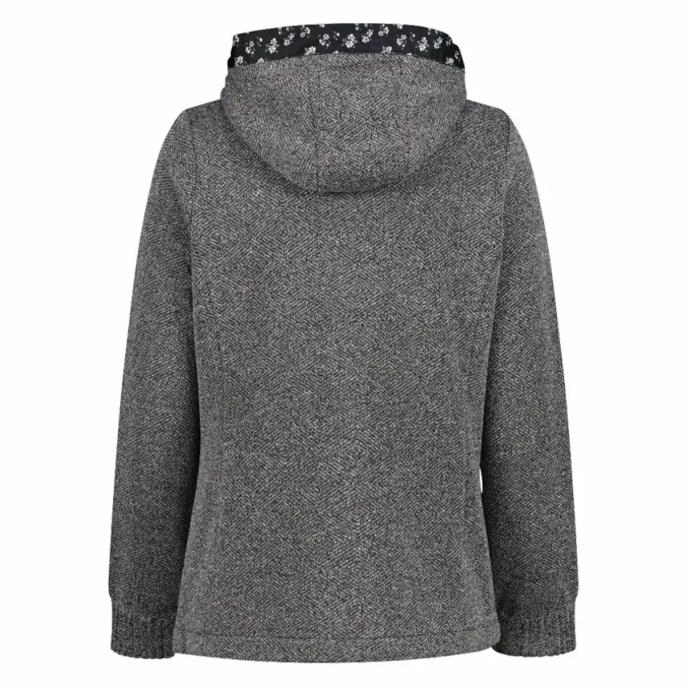 Giacca in pile da donna in knit tech con cappuccio con dettagli floreali
