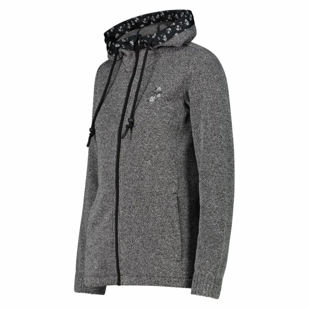 Giacca in pile da donna in knit tech con cappuccio con dettagli floreali