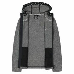 Giacca in pile da donna in knit tech con cappuccio con dettagli floreali