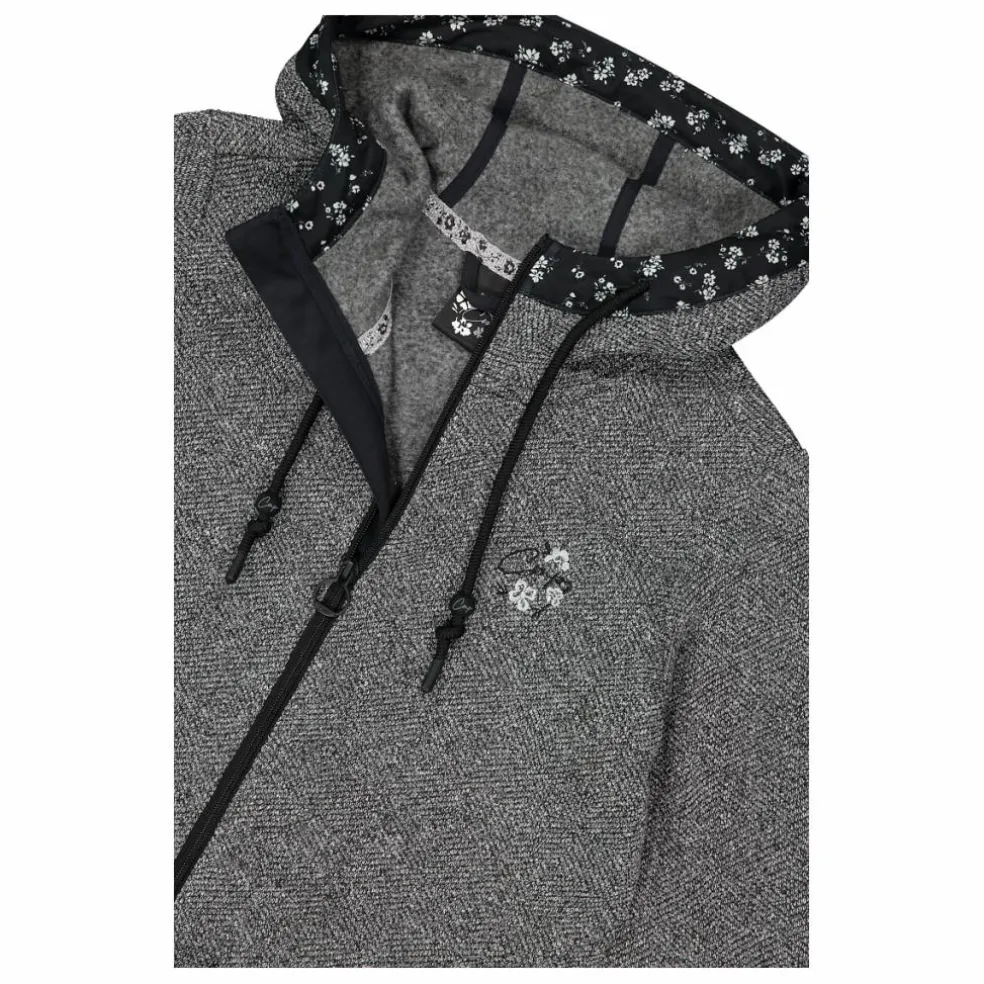 Giacca in pile da donna in knit tech con cappuccio con dettagli floreali