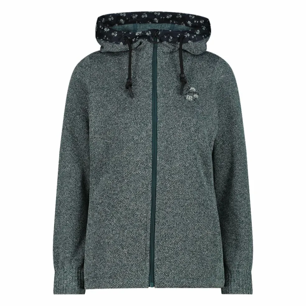 Giacca in pile da donna in knit tech con cappuccio con dettagli floreali