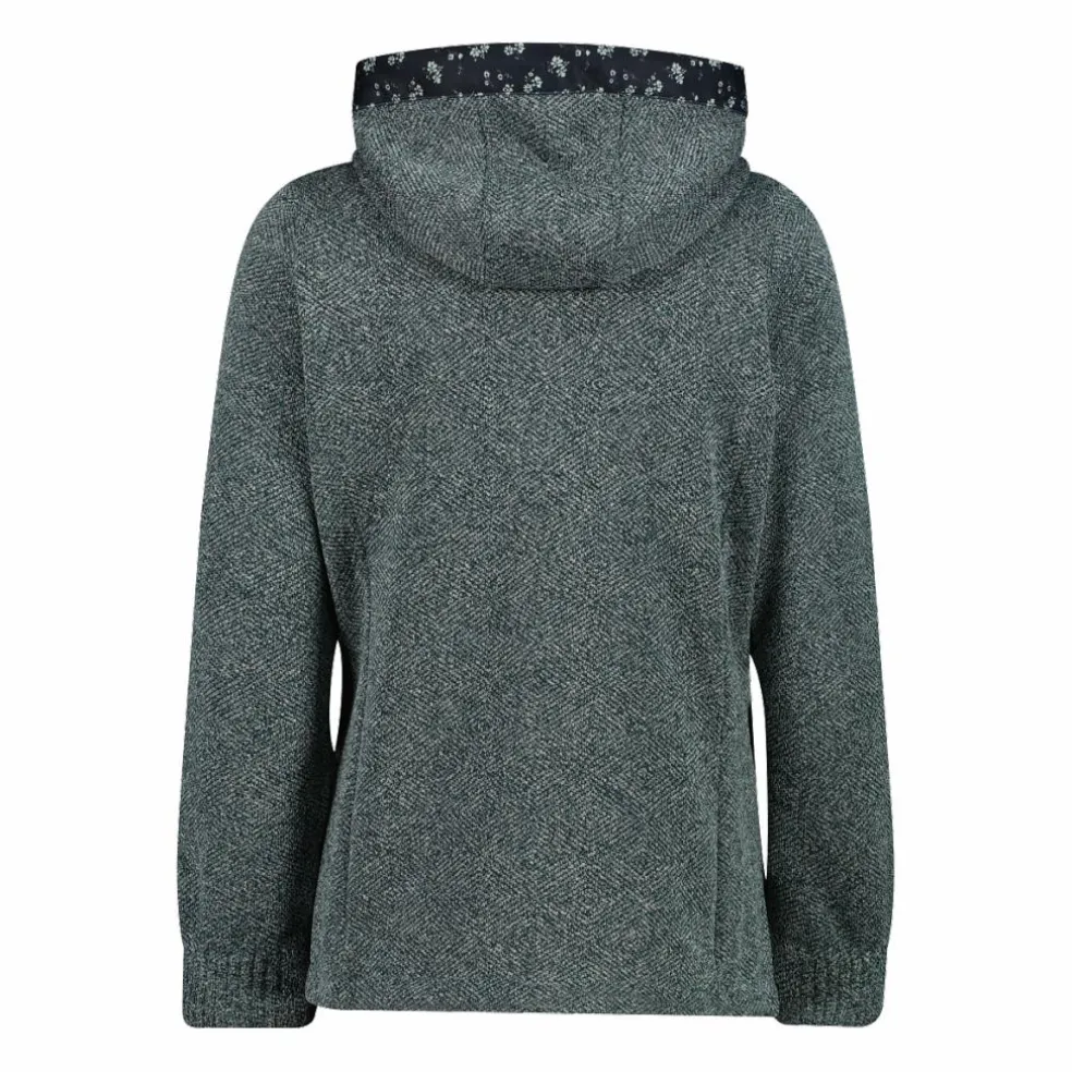Giacca in pile da donna in knit tech con cappuccio con dettagli floreali