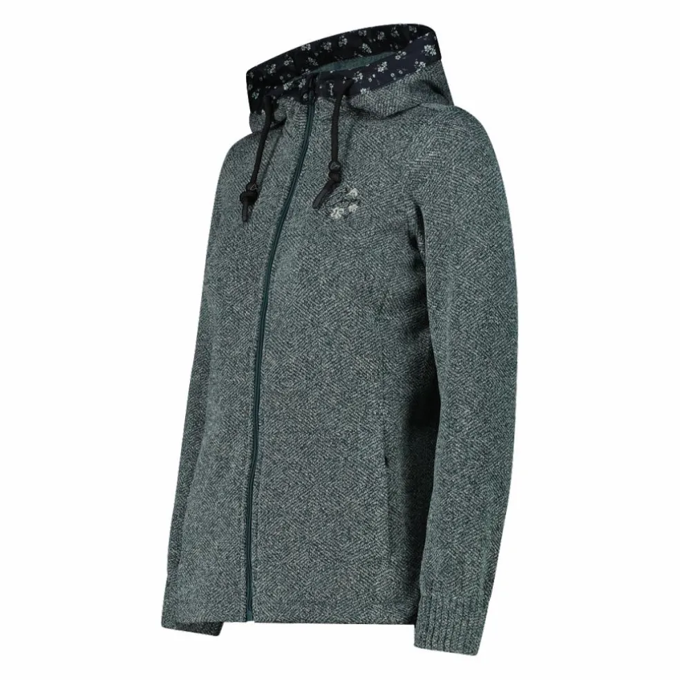 Giacca in pile da donna in knit tech con cappuccio con dettagli floreali