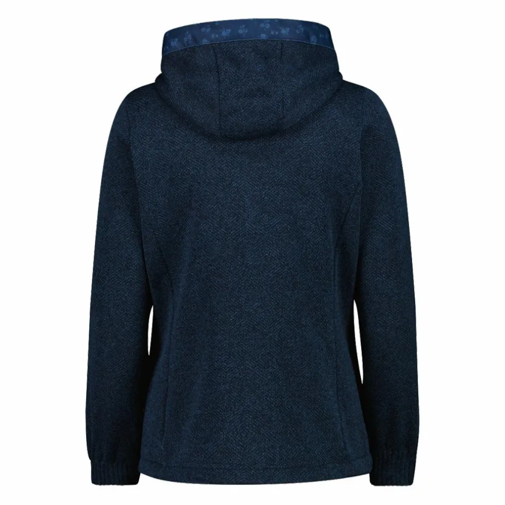 Giacca in pile da donna in knit tech con cappuccio con dettagli floreali