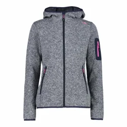 Giacca in pile da donna in knit-tech mélange con cappuccio