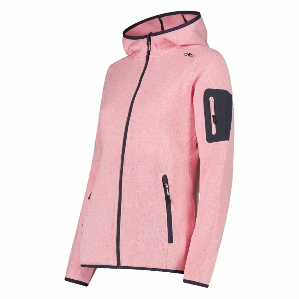 Giacca in pile da donna in knit-tech mélange con cappuccio
