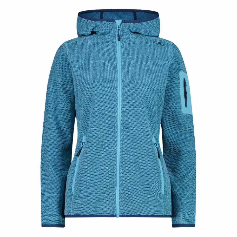 Giacca in pile da donna in knit-tech mélange con cappuccio