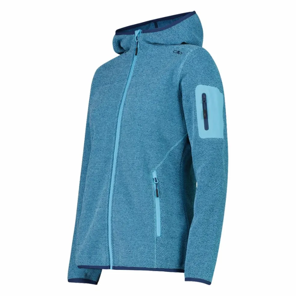 Giacca in pile da donna in knit-tech mélange con cappuccio