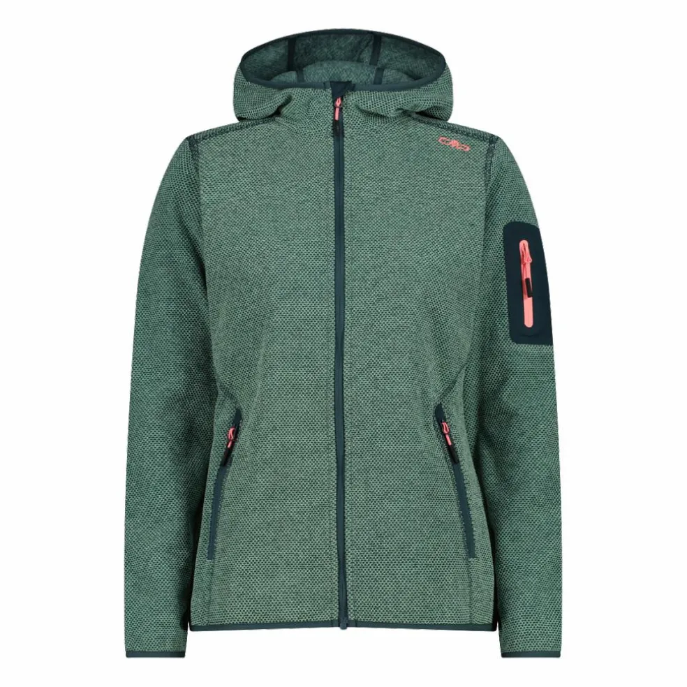 Giacca in pile da donna in knit-tech mélange con cappuccio
