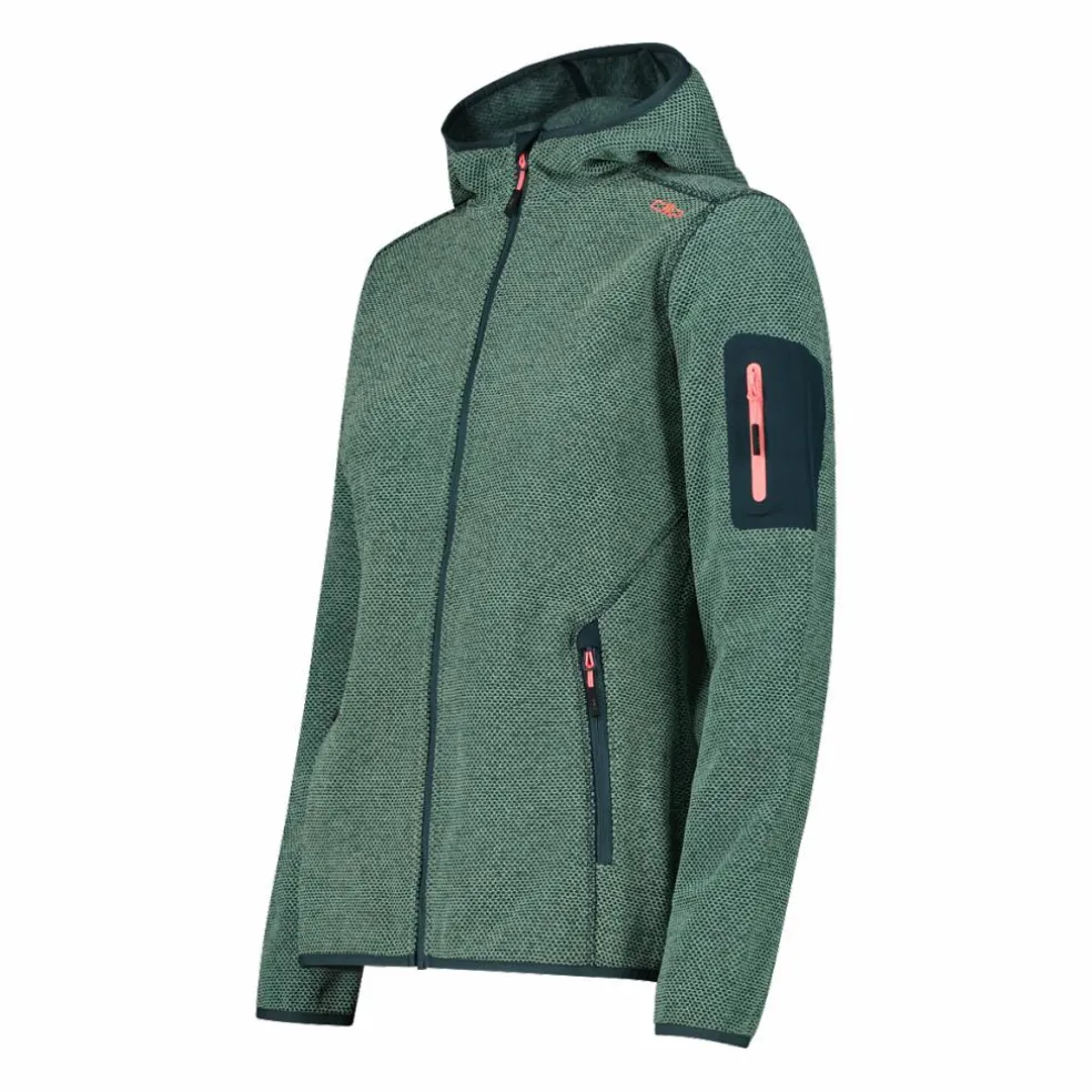 Giacca in pile da donna in knit-tech mélange con cappuccio