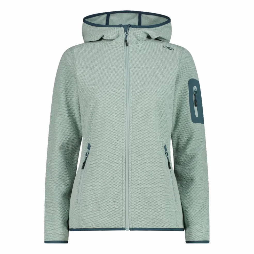 Giacca in pile da donna in knit-tech mélange con cappuccio