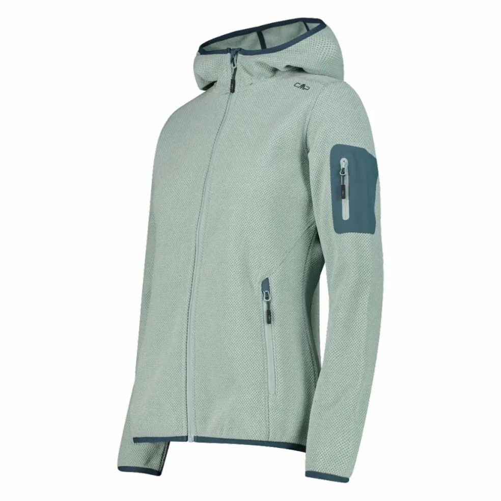 Giacca in pile da donna in knit-tech mélange con cappuccio