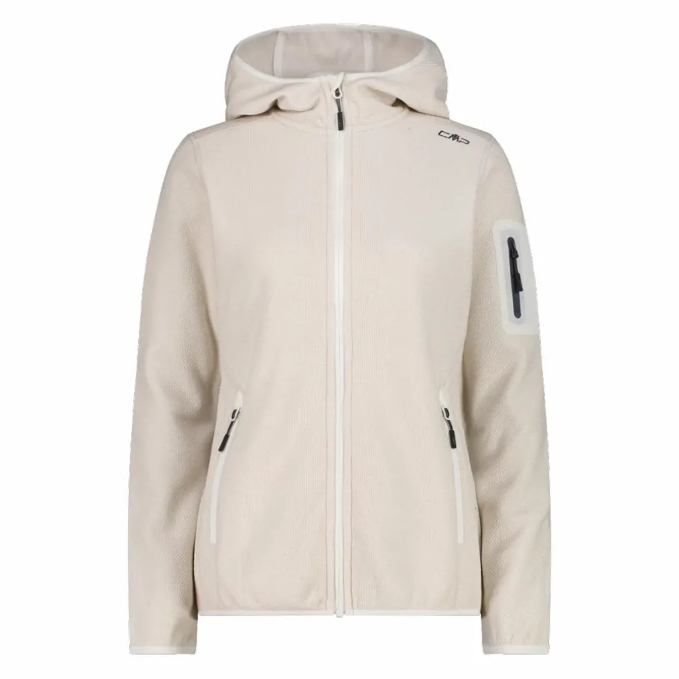 Giacca in pile da donna in knit-tech mélange con cappuccio