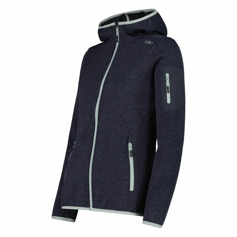 Giacca in pile da donna in knit-tech mélange con cappuccio