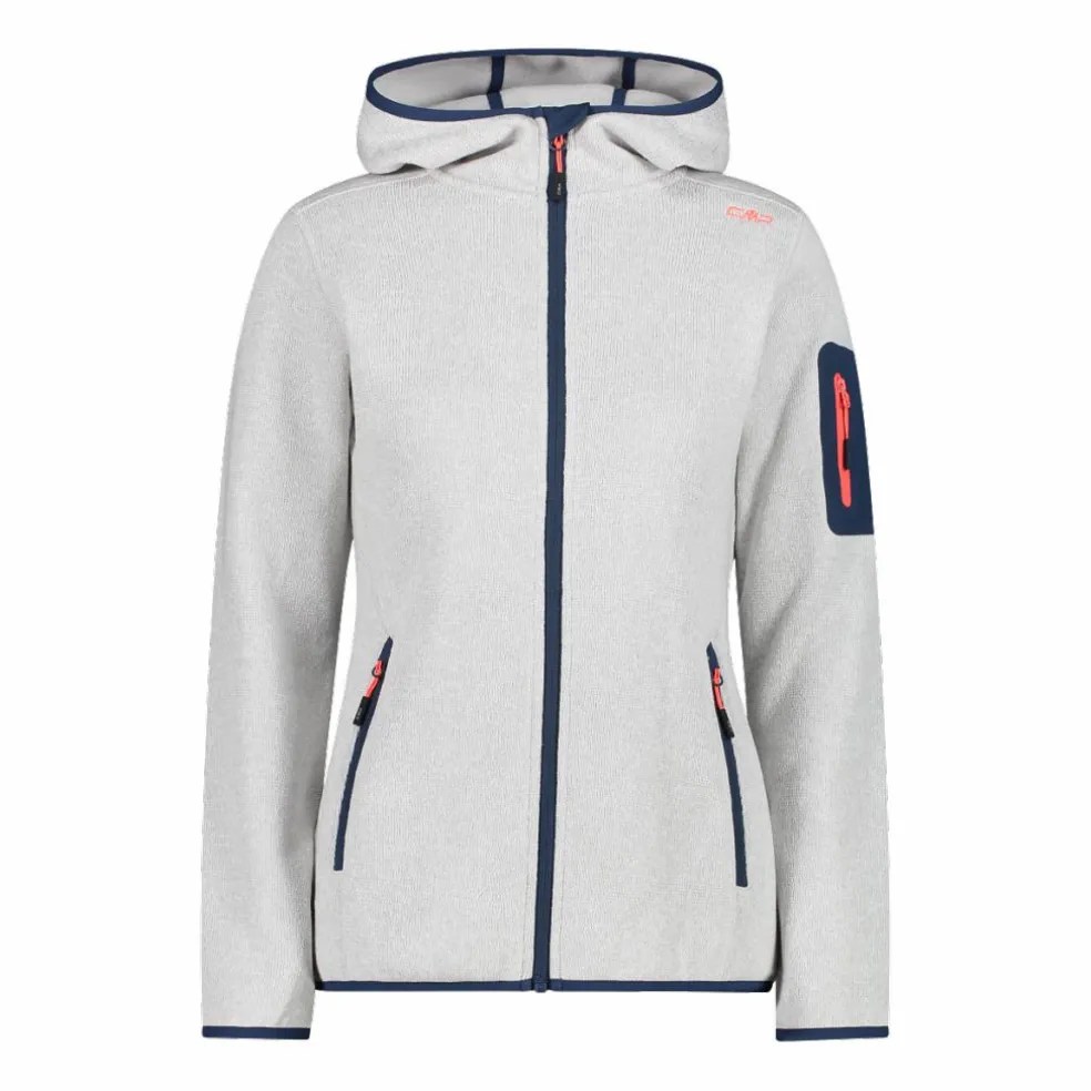 Giacca in pile da donna in knit-tech mélange con cappuccio