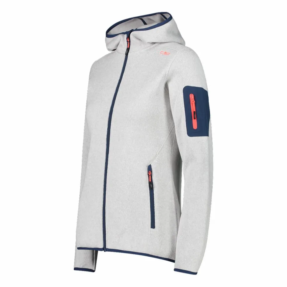 Giacca in pile da donna in knit-tech mélange con cappuccio