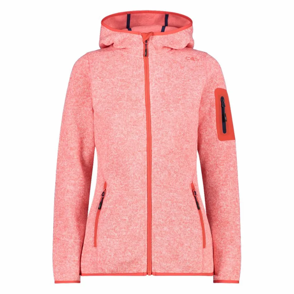 Giacca in pile da donna in knit-tech mélange con cappuccio