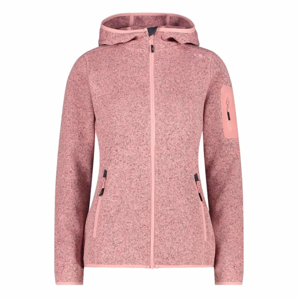 Giacca in pile da donna in knit-tech mélange con cappuccio