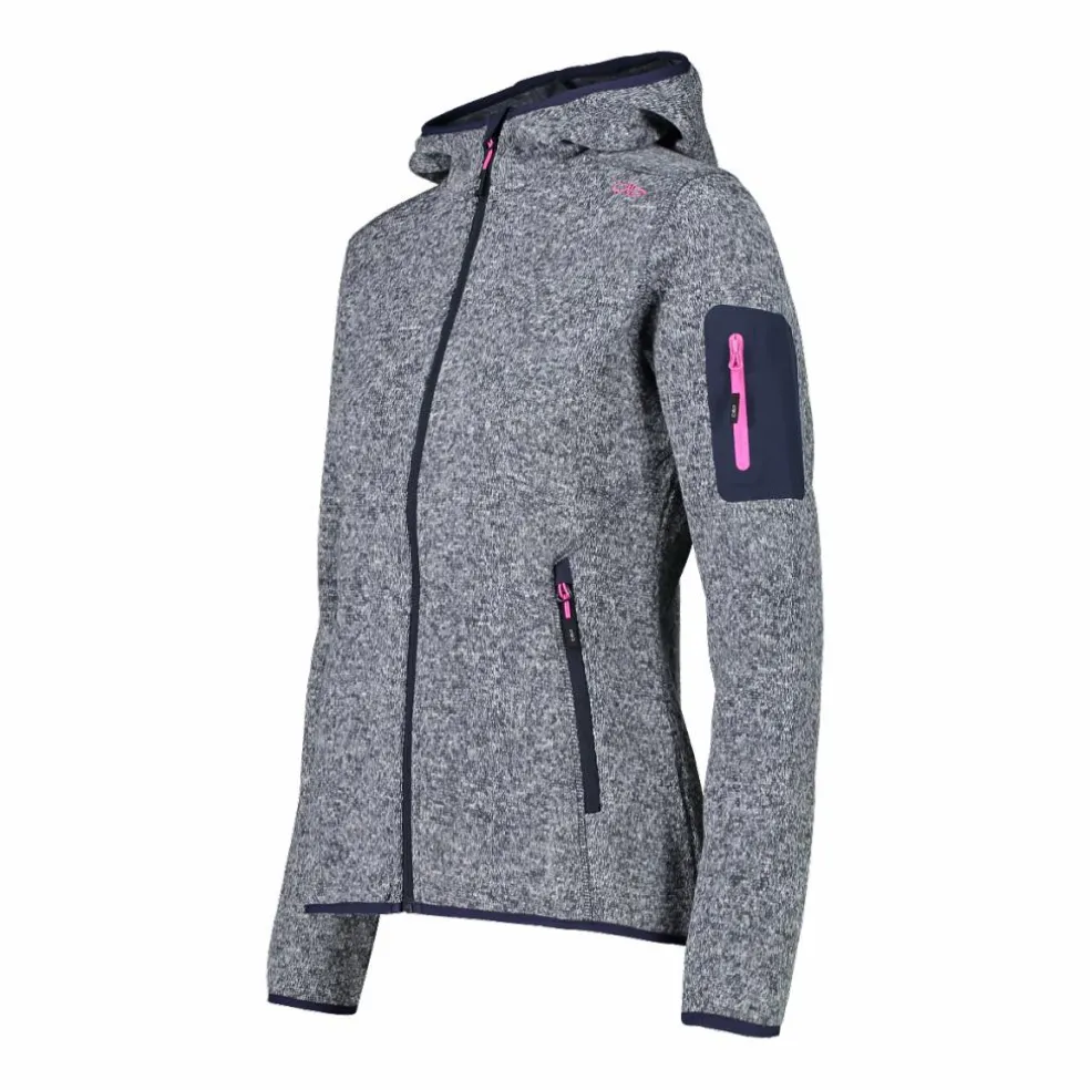 Giacca in pile da donna in knit-tech mélange con cappuccio