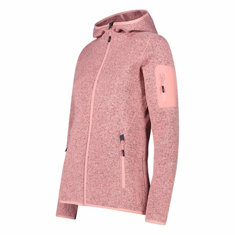 Giacca in pile da donna in knit-tech mélange con cappuccio